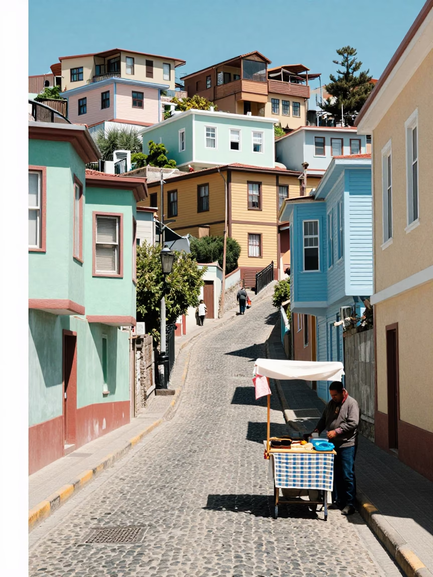 Colorful Valparaiso Chile Street Scene with Baking Sheet and Towel Hook in in Valparaiso, Chile