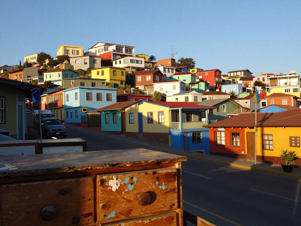 Colorful Valparaiso Chile Street Scene with Paint Flecks and Local Details in in Valparaiso, Chile