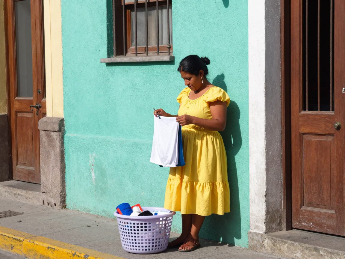 Colorful Valparaiso Street Scene with Laundry Basket and Sewing Tool in in Valparaiso, Chile