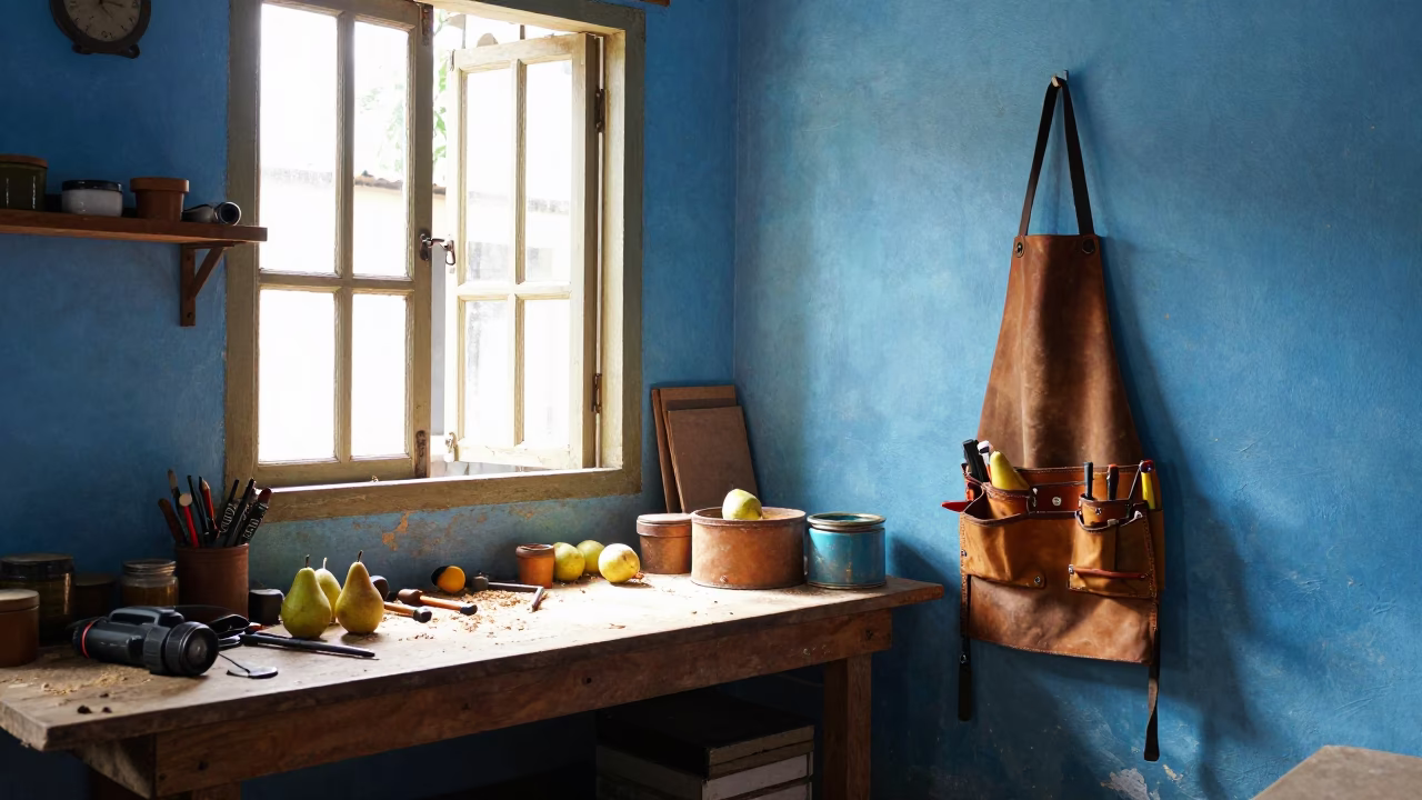 Colorful Workshop Interior in Kochi India with Tools and Pears in in Kochi, India