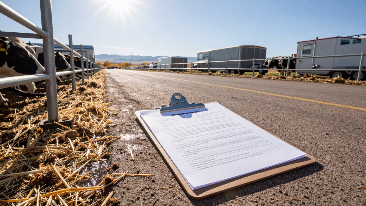 Colostrum Brix Sheet Clipboard on Colorado Feedlot Lane in along a feedlot lane in Colorado