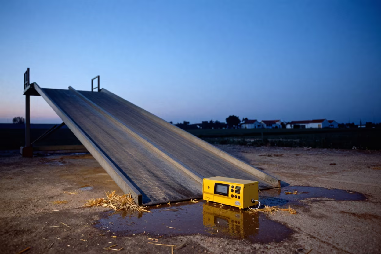 Colostrum Refractometer on Concrete Ramp Portugal in at a stockyard loading ramp in Portugal