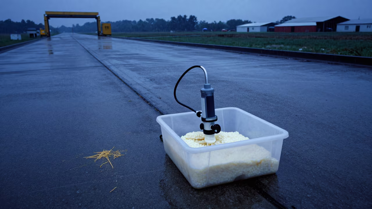 Colostrum Refractometer on Wet Stockyard Ramp in at a stockyard loading ramp in Panama
