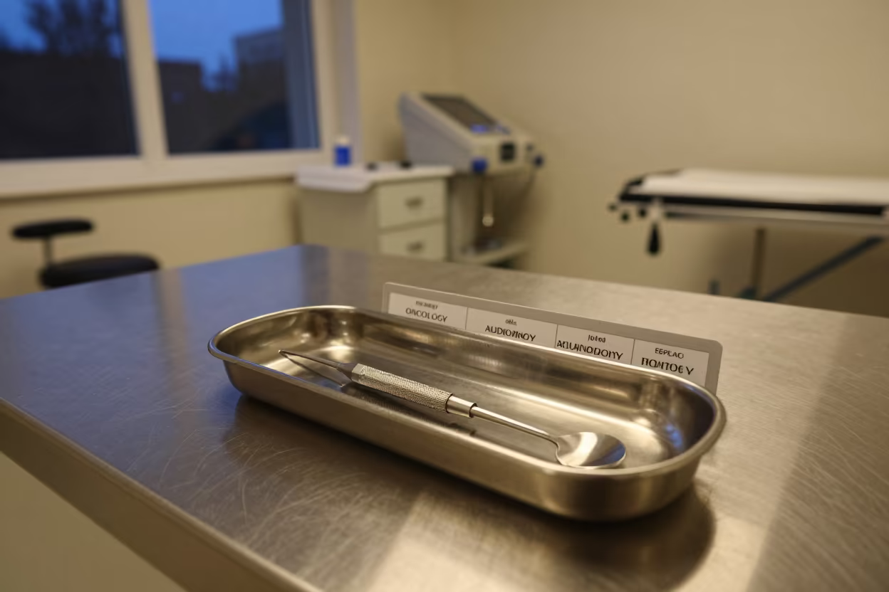 Colposcopy Swab Tray Night Turnover Valencia in inside a recovery area with treatment stations aligned in Valencia