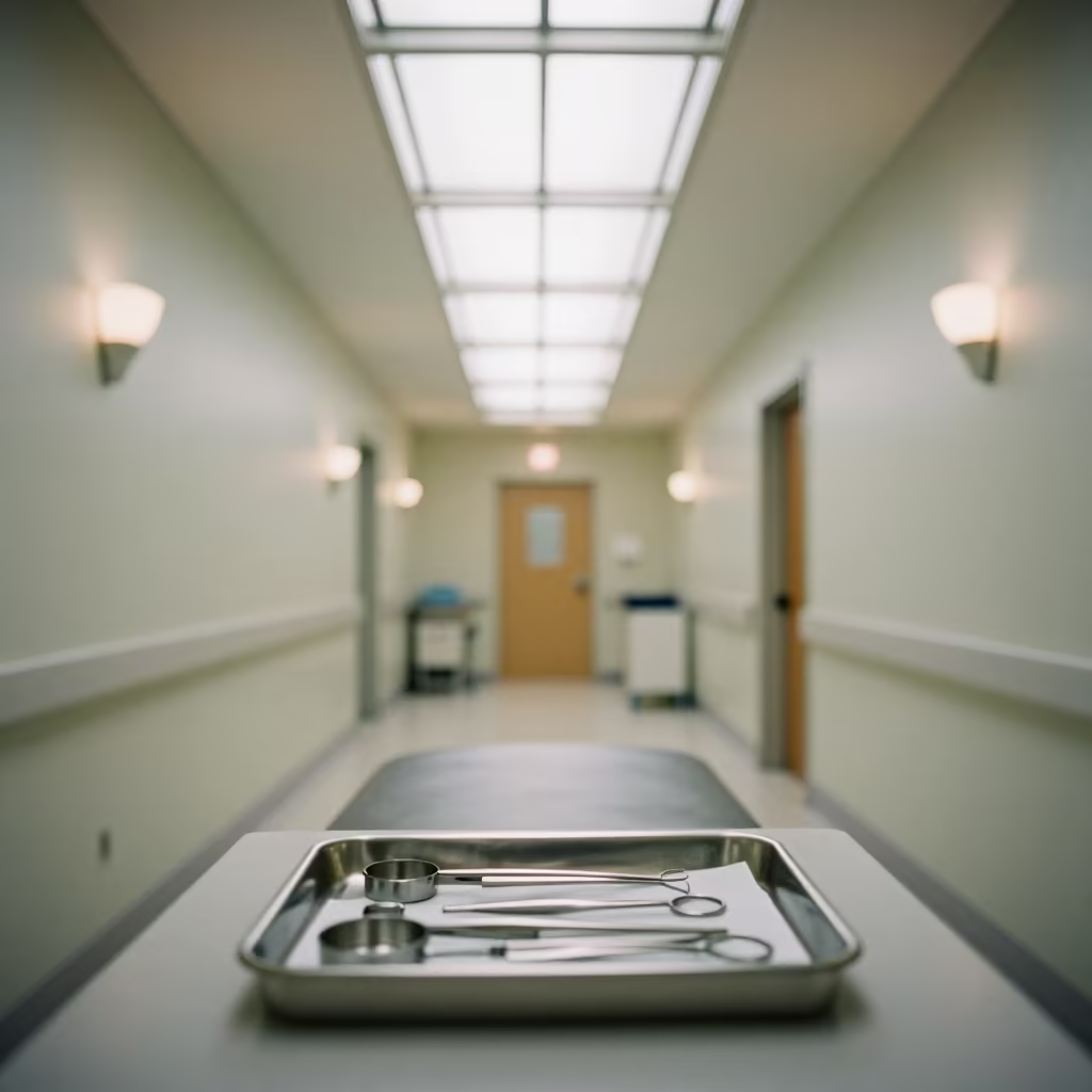 Colposcopy Swab Tray in Portland Therapy Corridor in along a therapy corridor with organized equipment in Portland