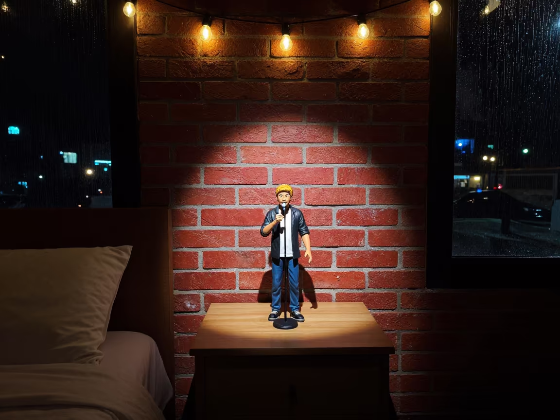 Comedian Spotlit Brick Wall Stage Bedside in on a bedside table in Guarenas