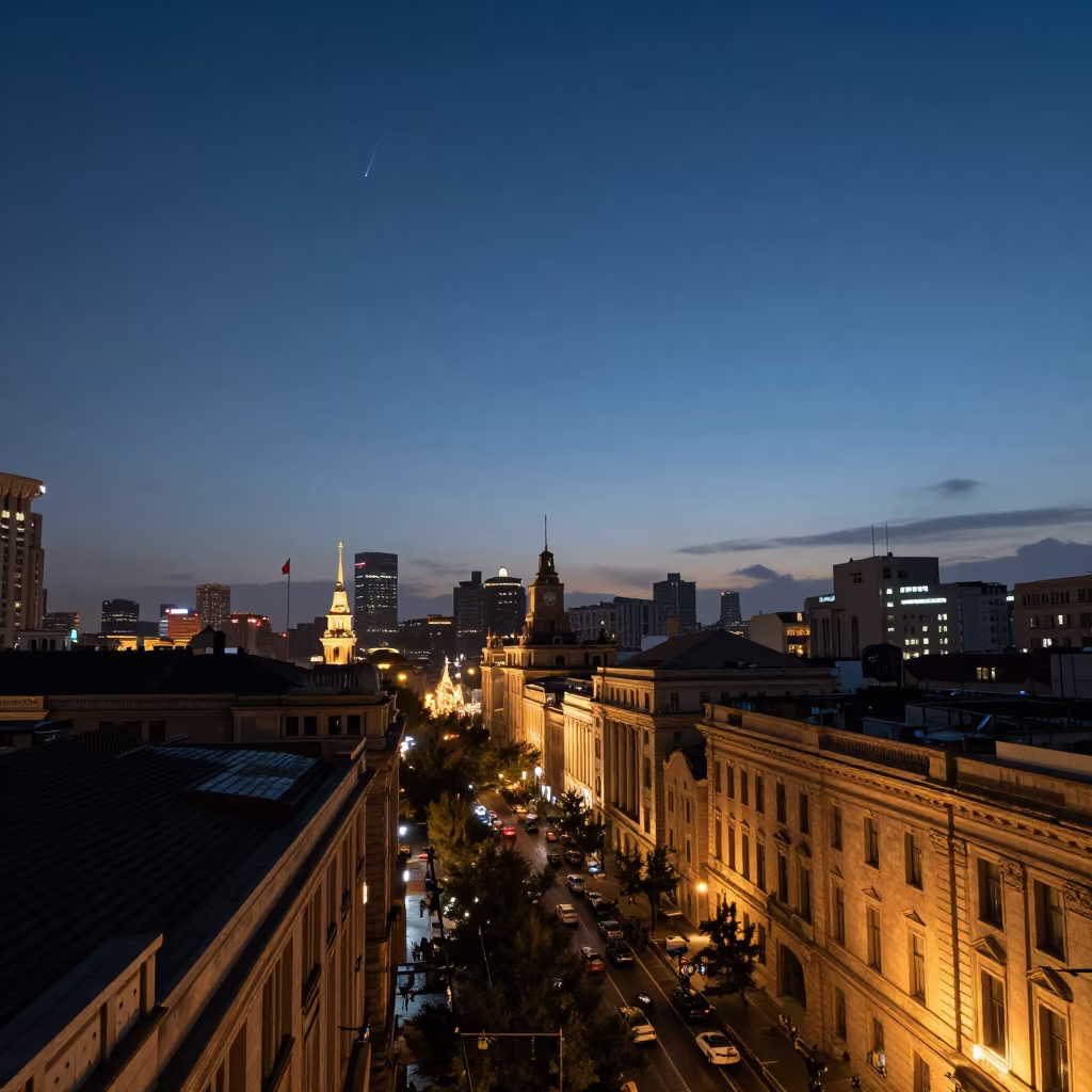 Comet Haze Over Shanghai Rooftops Night in under the clearest stretch of sky near Moganshan Road, Shanghai