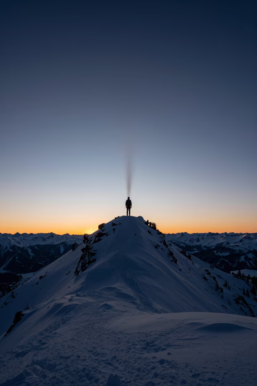 Comet Tail Above Snow-Capped Peak at Sunset in from a quiet alpine saddle in Alberta