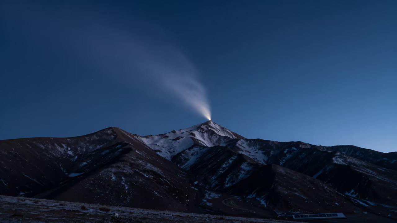 Comet Tail Above Tibet Mountains Before Dawn in from a frost-hushed ridgeline in Tibet