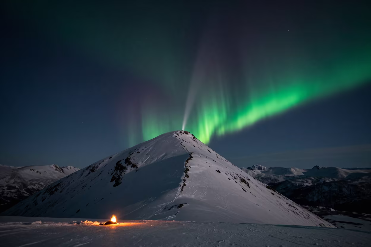 Comet Tail Over Snow Peak Norway Night in from a quiet alpine saddle in Norway