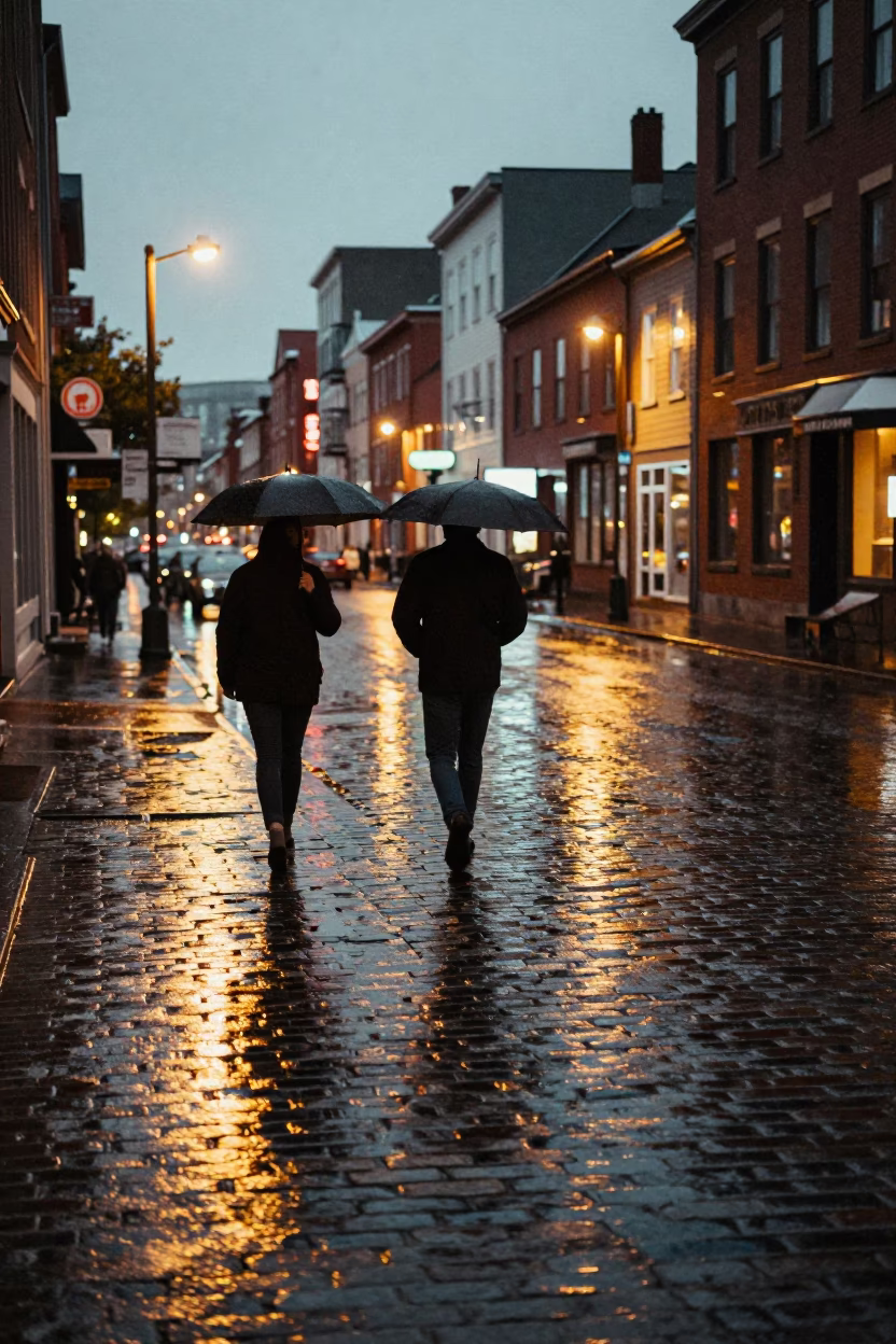 Commuter after dark in Halifax in in Halifax, Nova Scotia, Canada