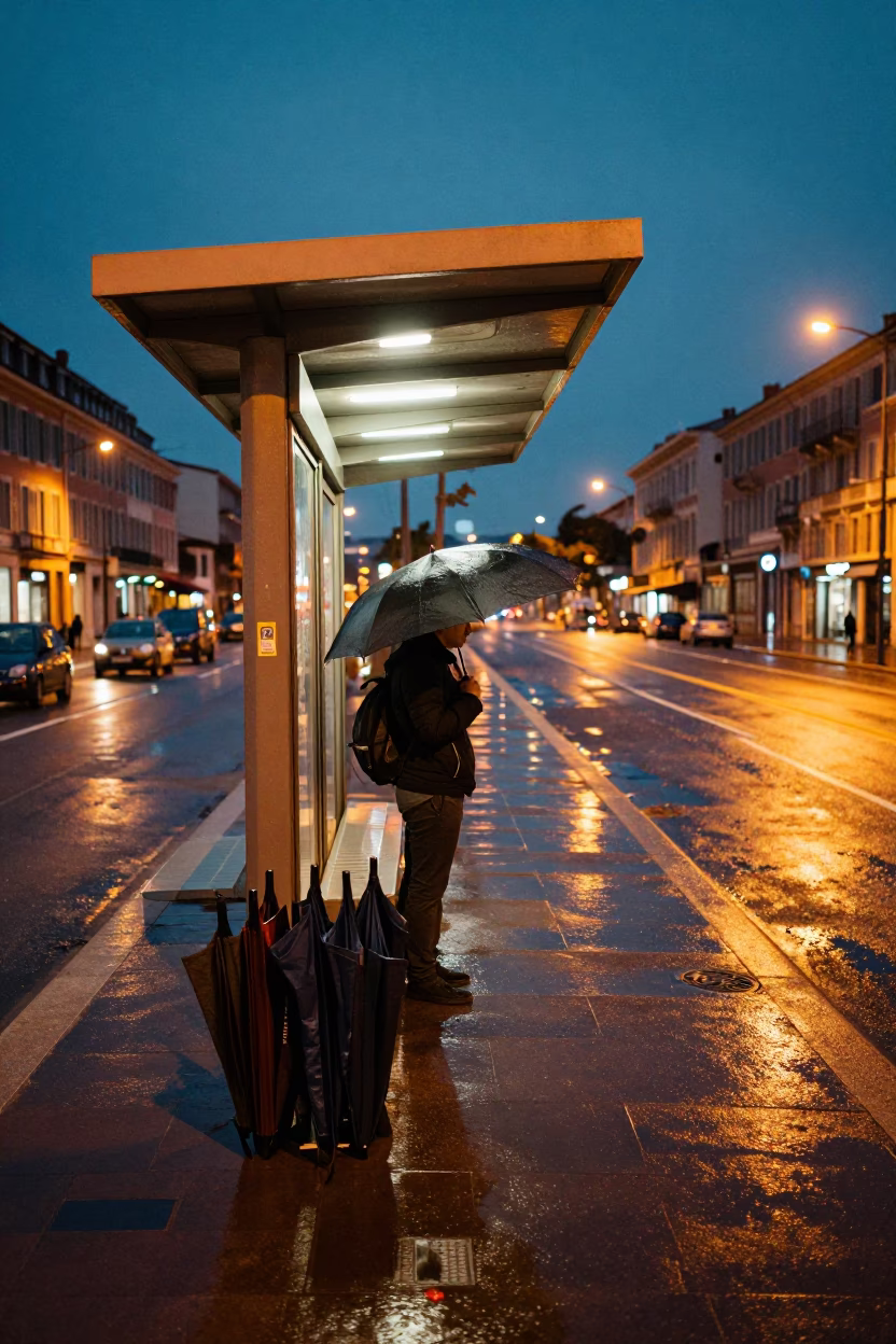 Commuter after dark in Nice in in Nice, France