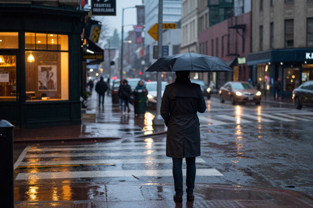 Commuter at Dusk Light in Portland in in Portland, Oregon, United States