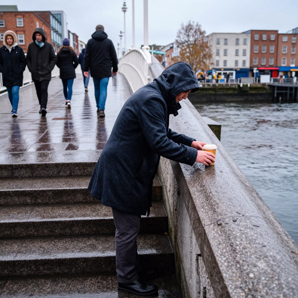Commuter at Noon Light in in Dublin, Ireland