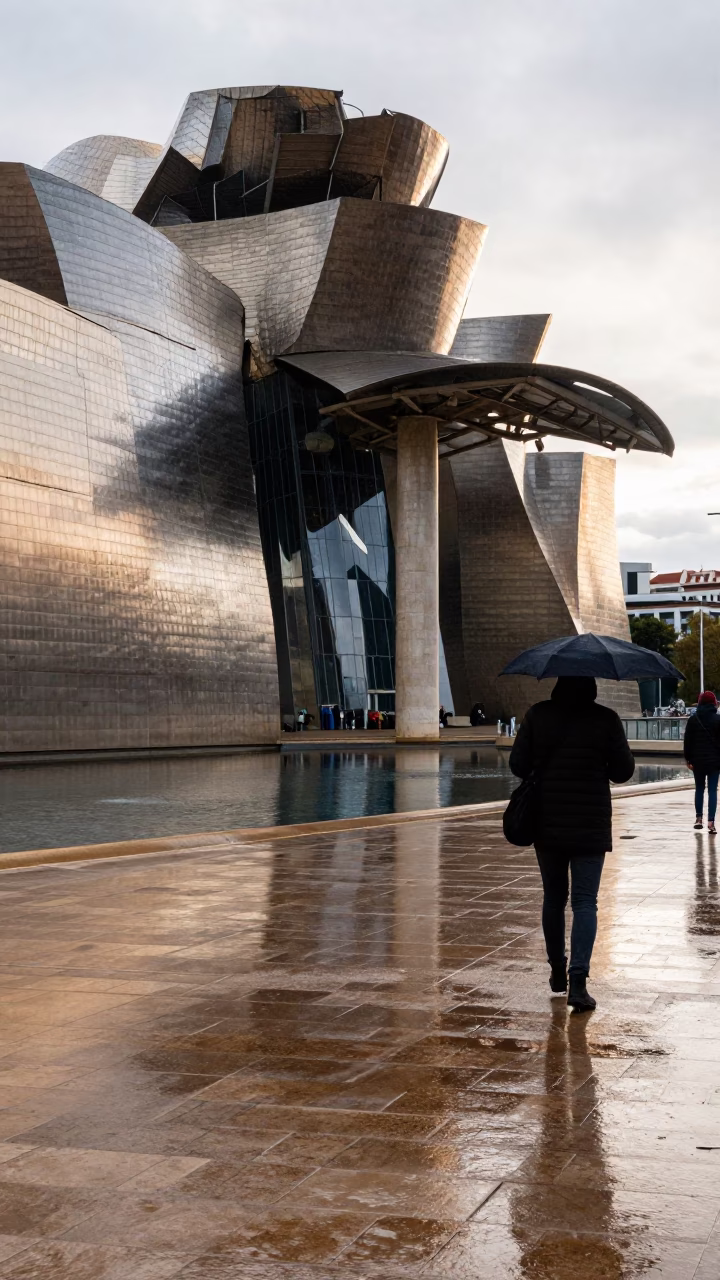 Commuter in Bilbao at First Light in in Bilbao, Spain