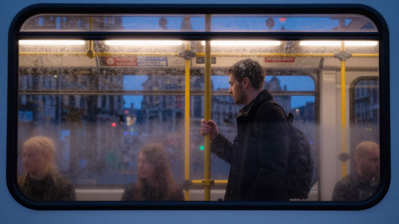 Commuter in Brussels at Blue Hour in in Brussels, Belgium
