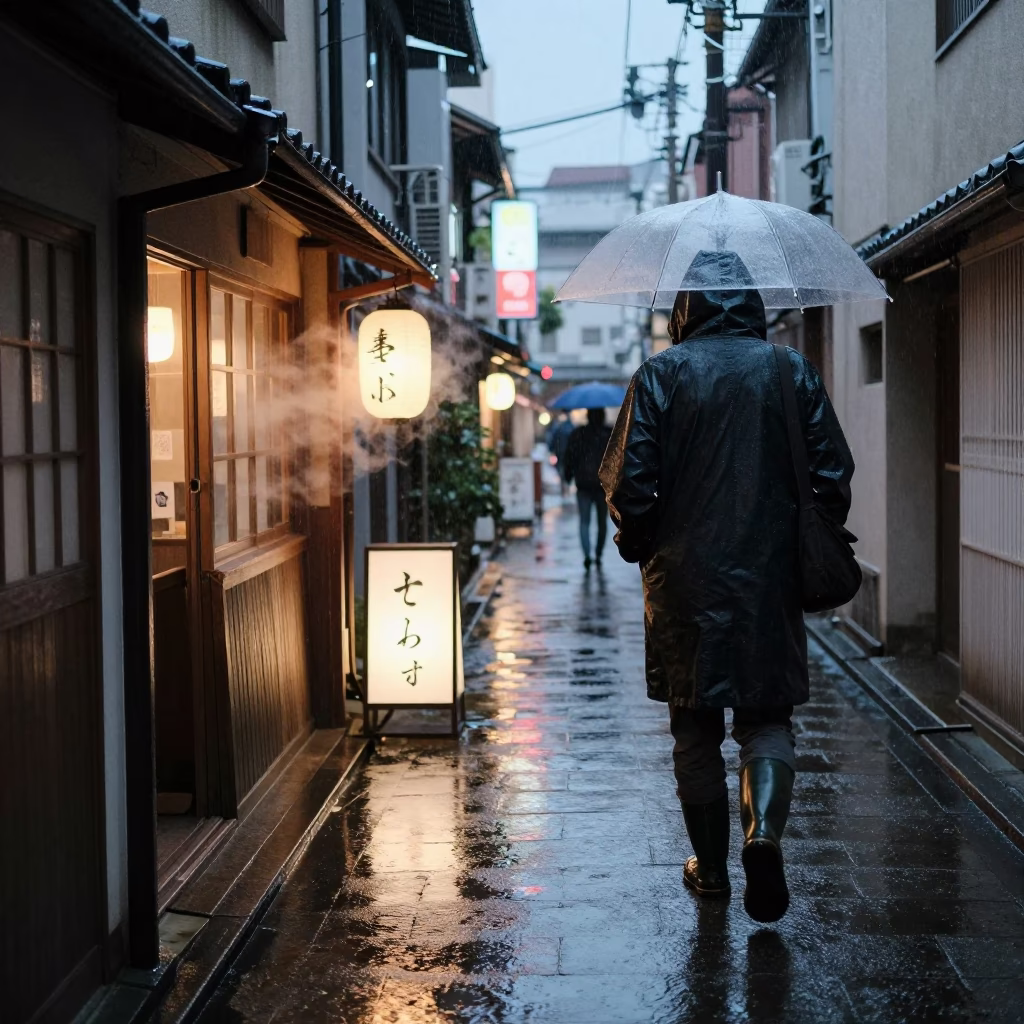 Commuter in Fukuoka at Dusk Light in in Fukuoka, Japan