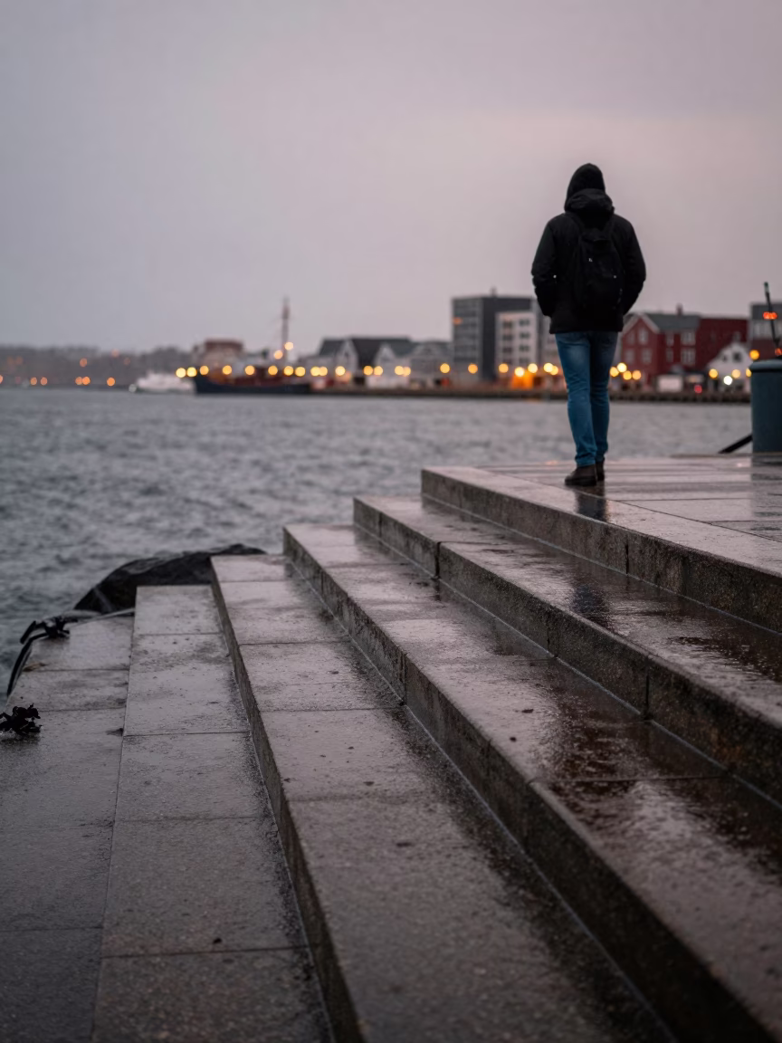 Commuter in Halifax at Dusk Light in in Halifax, Nova Scotia, Canada