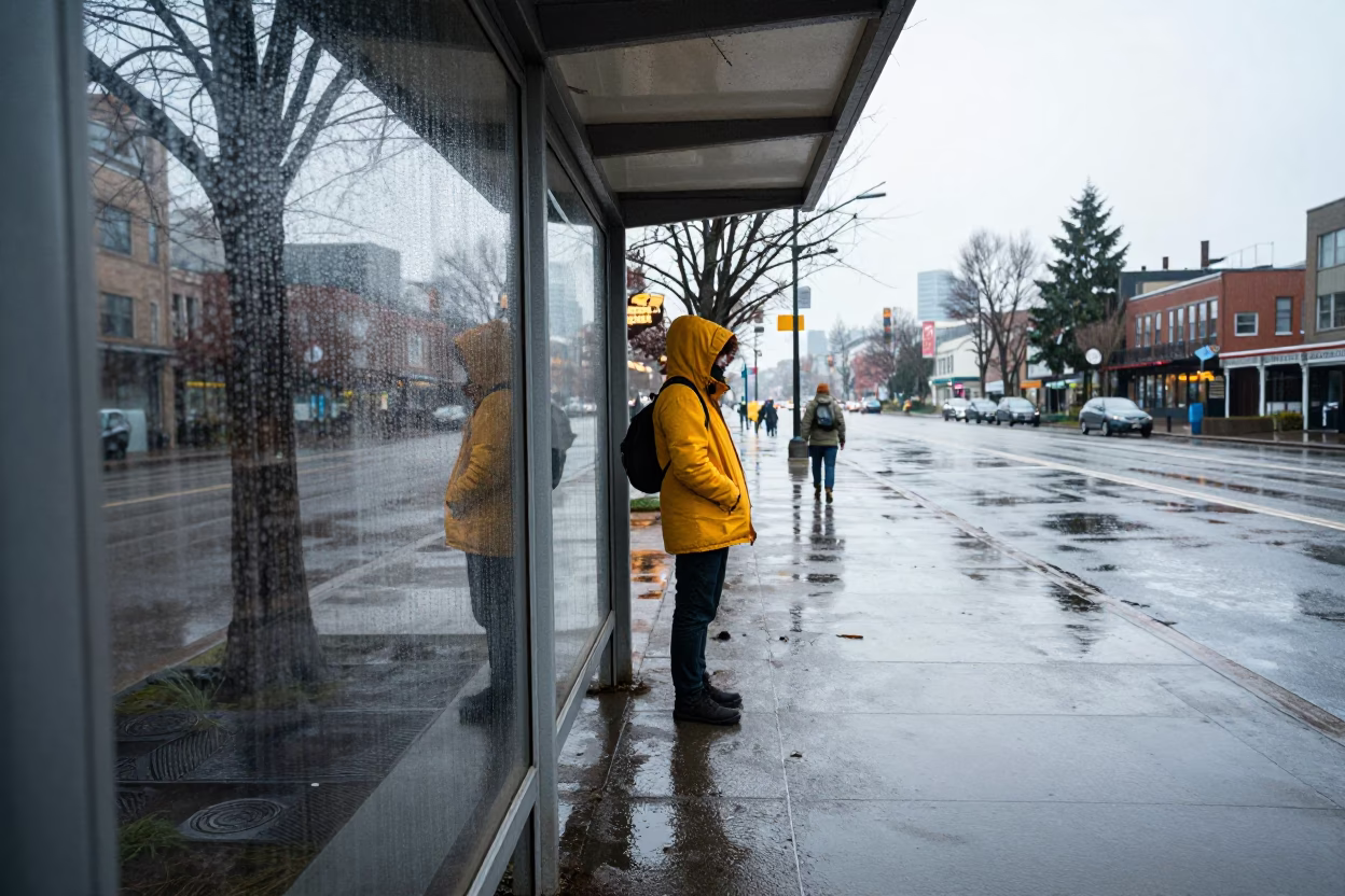 Commuter in Seattle at Noon Light in in Seattle, Washington, United States