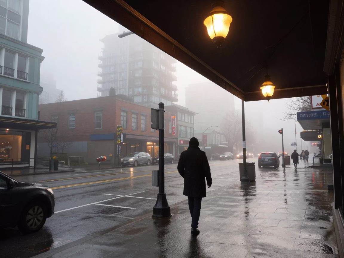 Commuter in Vancouver at Dawn Light in in Vancouver, British Columbia, Canada