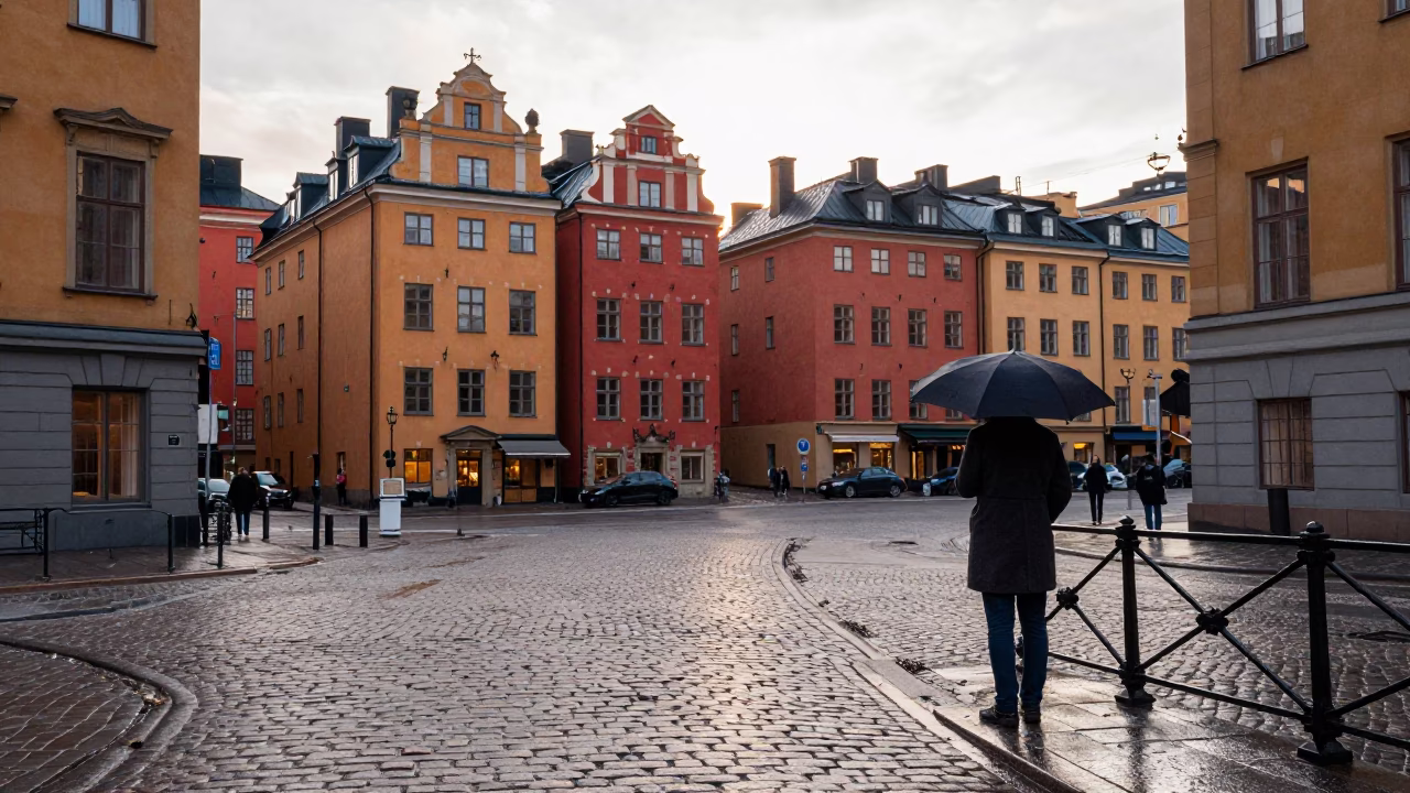 Commuter just after sunrise in Stockholm in in Stockholm, Sweden