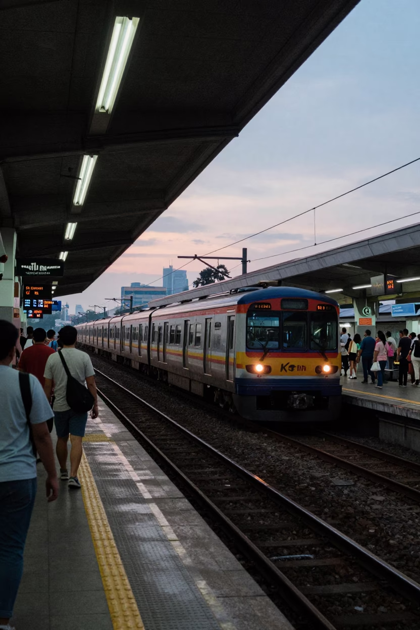 Commuter Train in Kuala Lumpur at First Light Of Dawn in in Kuala Lumpur, Malaysia