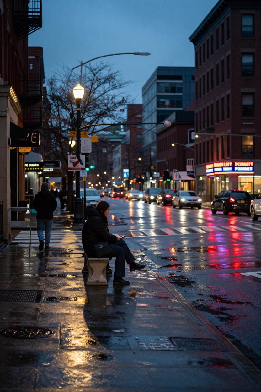Commuter Waiting in Boston in in Boston, Massachusetts, United States