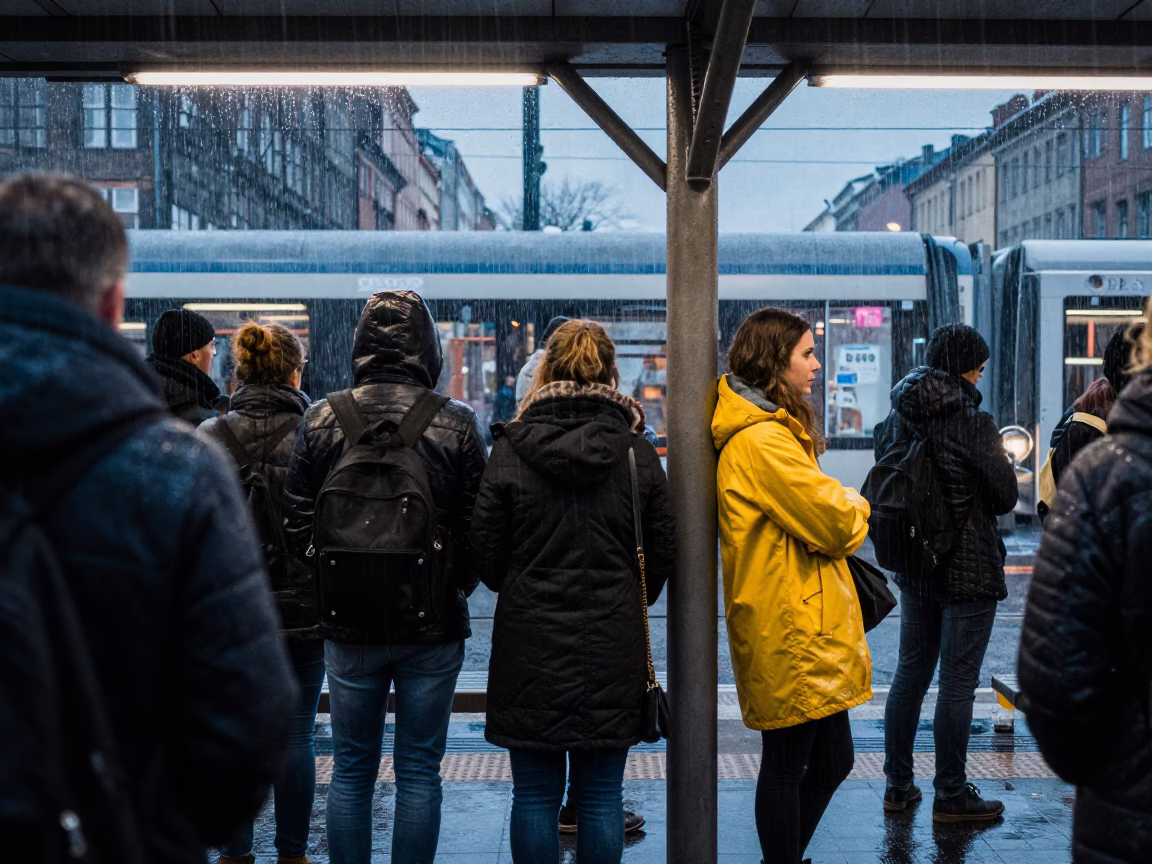 Commuters at Dusk Light in in Copenhagen, Denmark