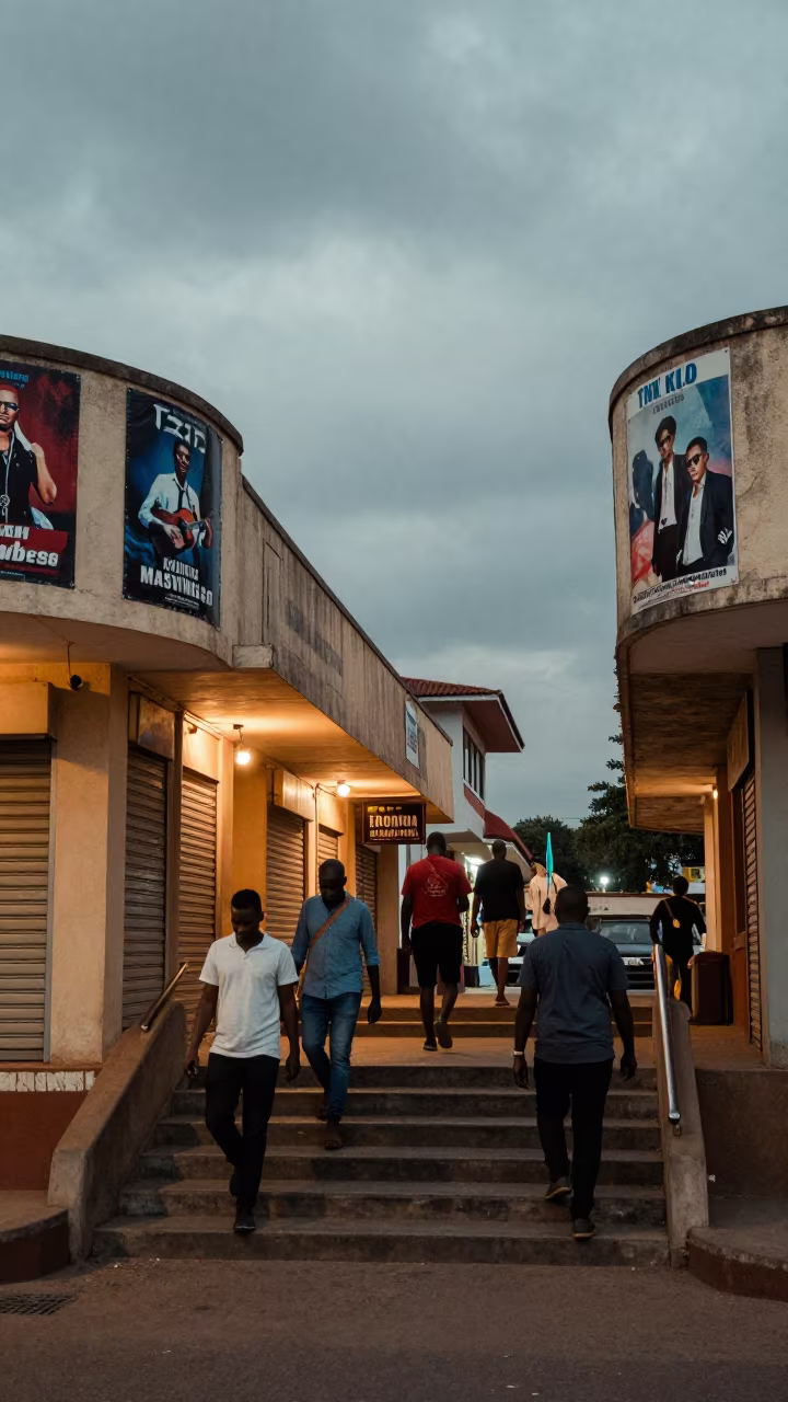 Commuters Descend Underpass Along Shuttered Arcade in along a shuttered arcade in Masvingo