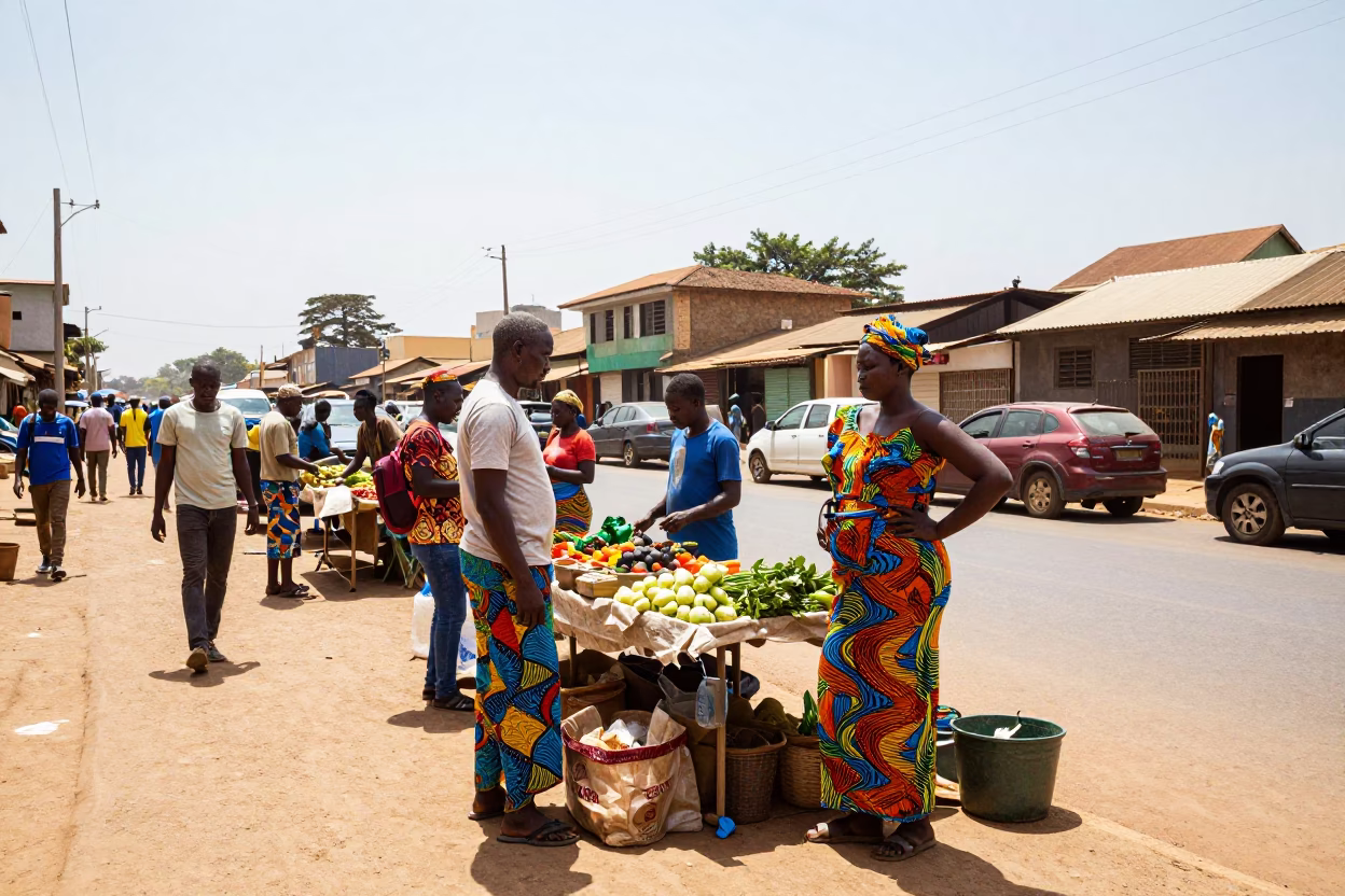 Commuters in Accra at The Flat Glare Of Noon Light in in Accra, Ghana