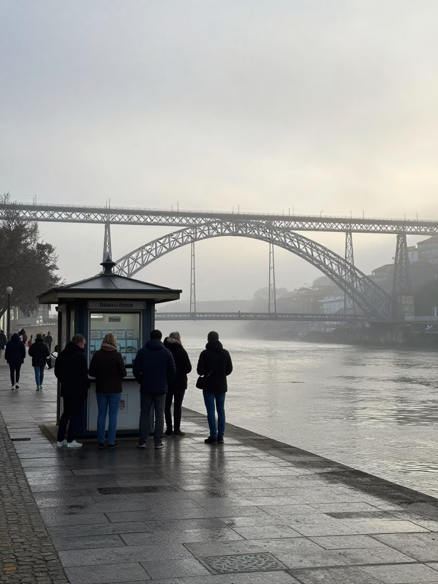 Commuters in Porto at Dawn Light in in Porto, Portugal