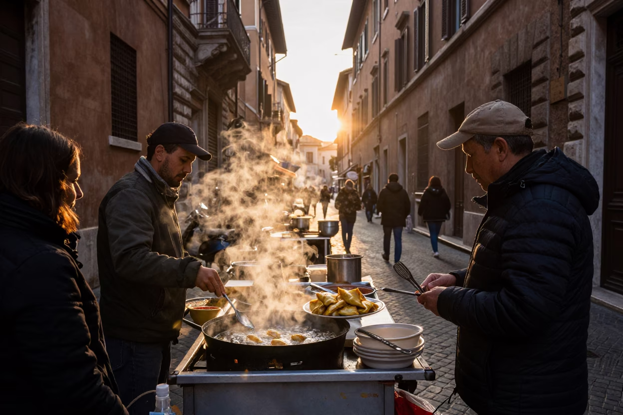 Commuters in Rome at First Light Of Dawn in in Rome, Italy
