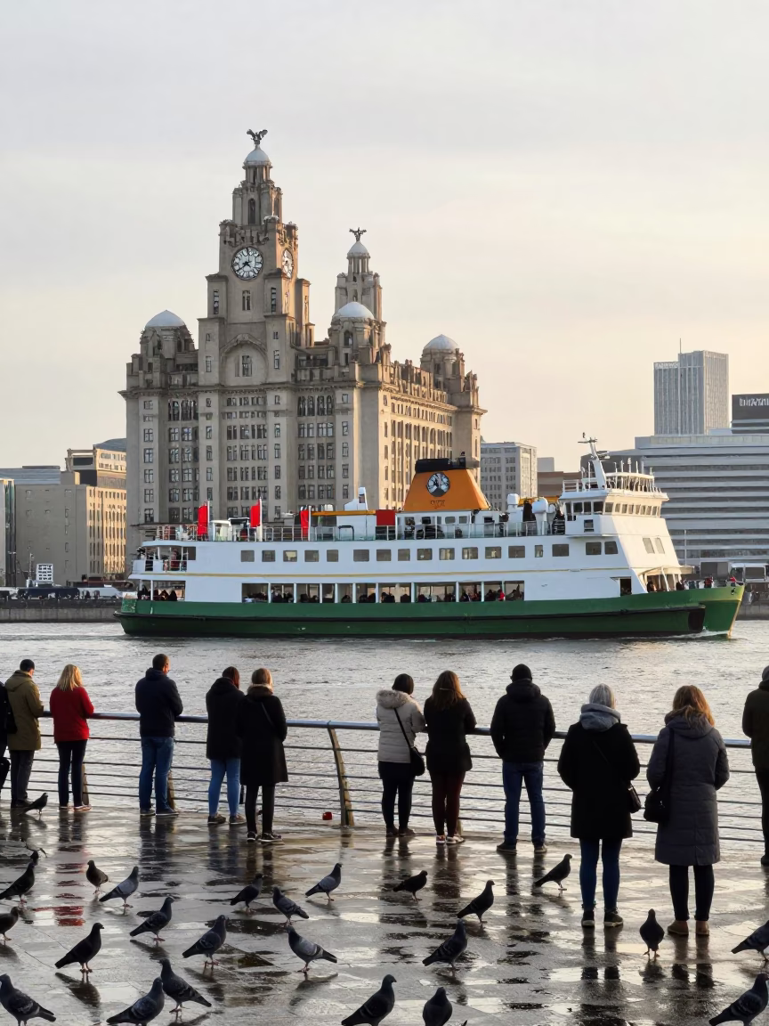 Commuters just after sunrise in Liverpool in in Liverpool, United Kingdom