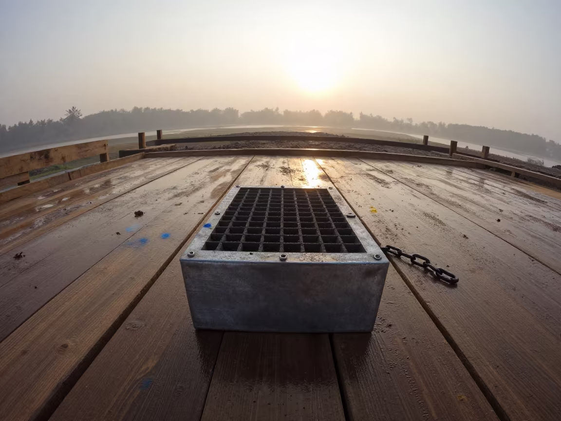 Compaction Kit Box on Wet Laos Deck Morning Light in on an active construction deck in Laos