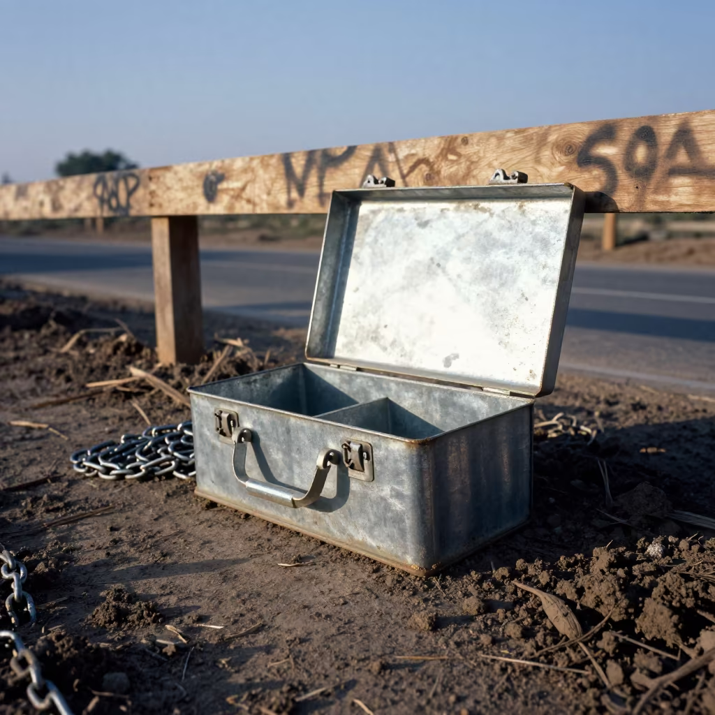 Compaction Test Kit Box in Morning Shadow in at a muddy site access road near Puebla