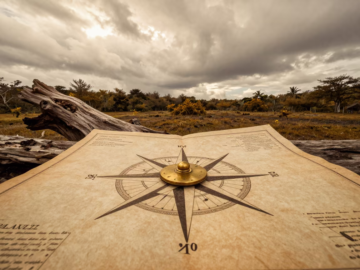 Compass Rose on Sumatran Nautical Chart at Sunset in in Sumatra