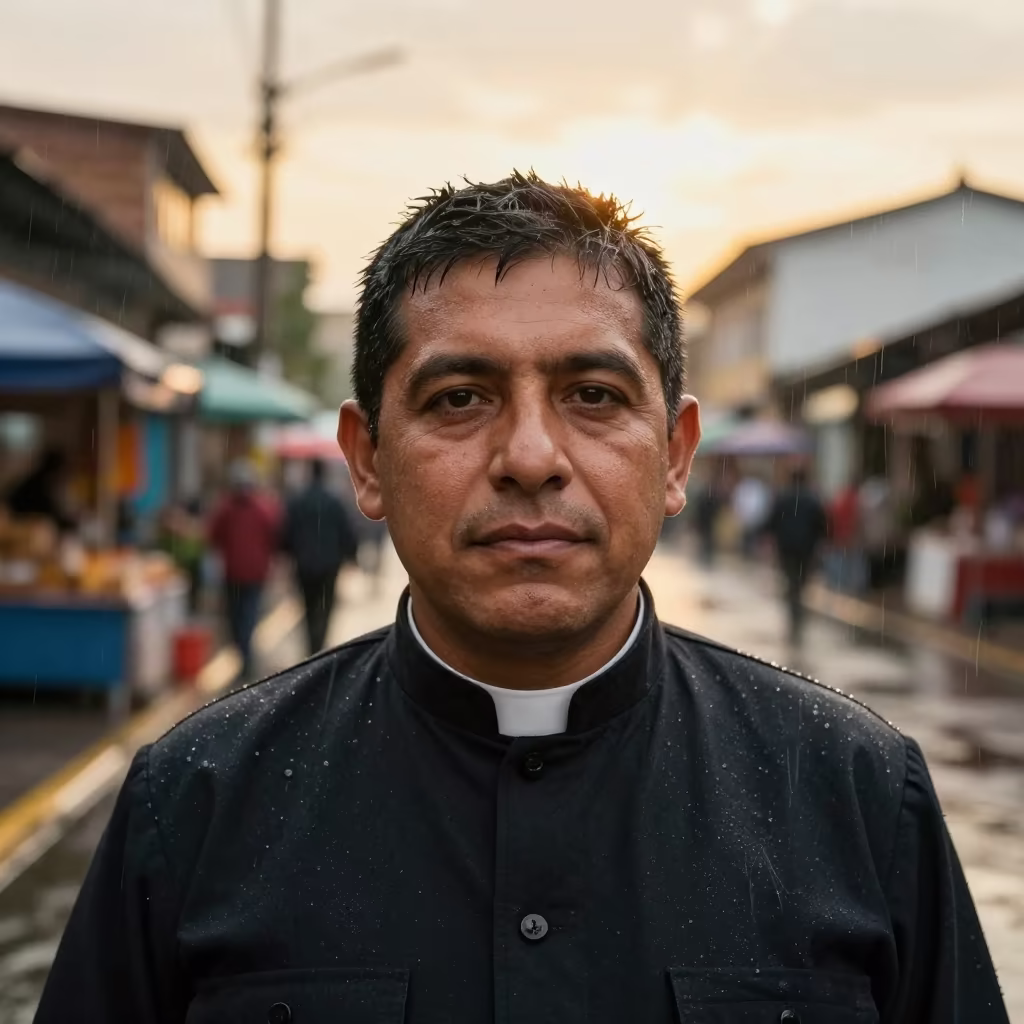 Compassionate Chaplain in Golden Rain Bogota in along a market lane in Zona Rosa, Bogota
