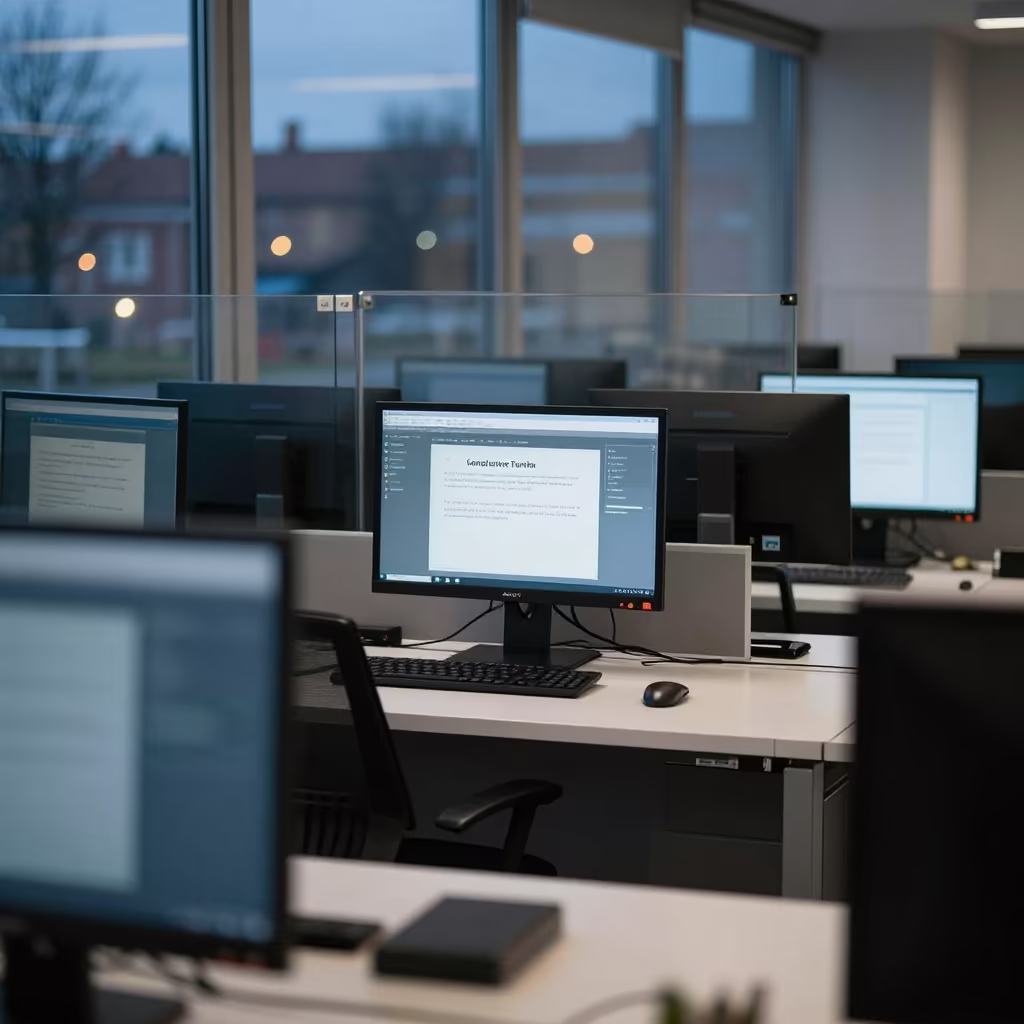 Compliance Training Station Office Before Meeting in inside an open-plan office bay near Rzeszów