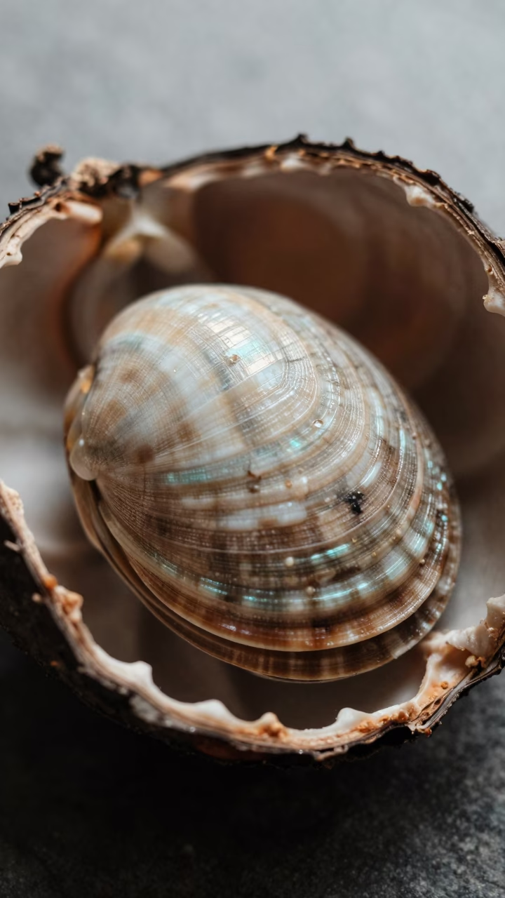 Concentric Growth Rings of a Clam Shell in inside a seed pod split open near São Paulo
