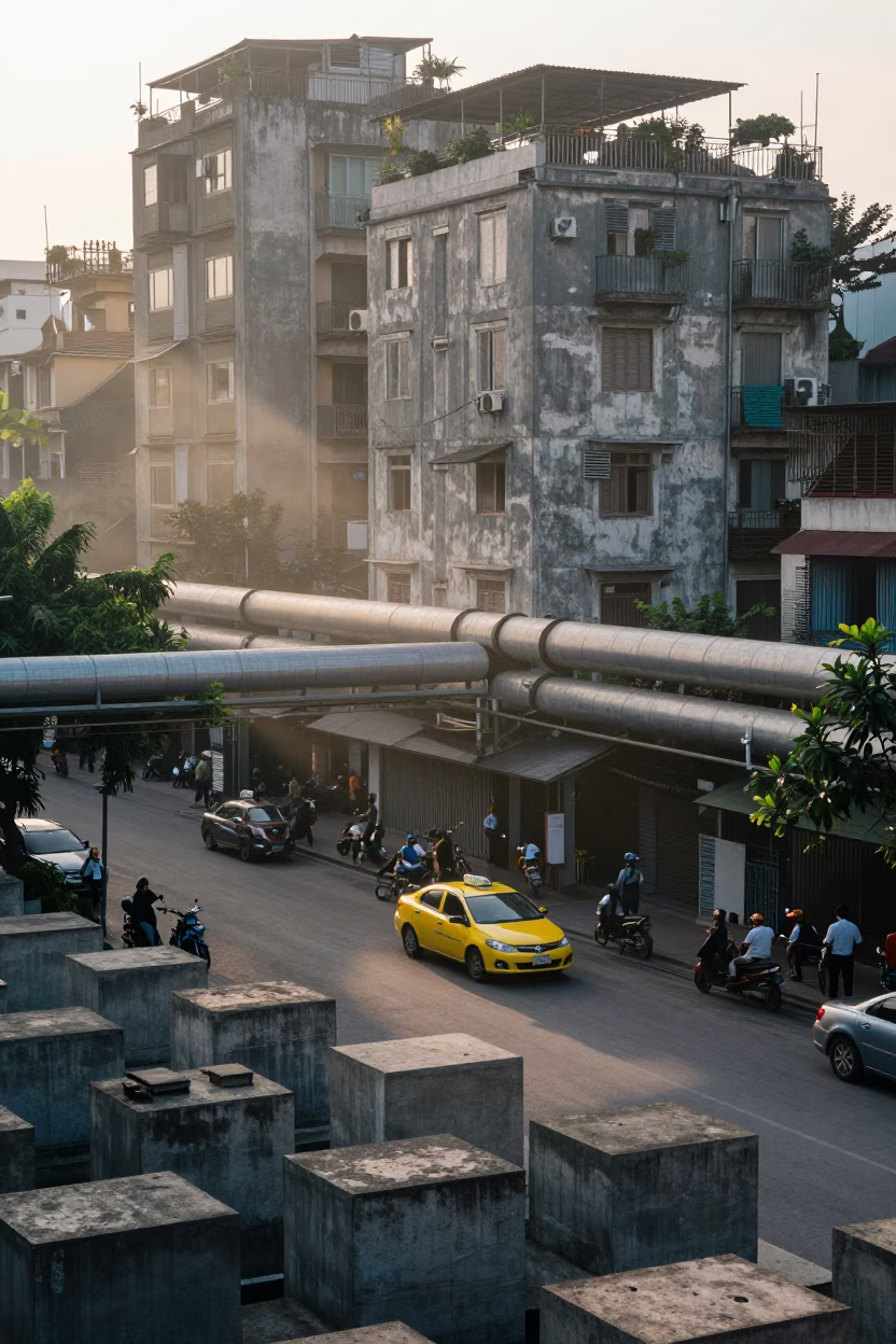 Concrete Blocks in Hanoi at First Light Of Dawn in in Hanoi, Vietnam