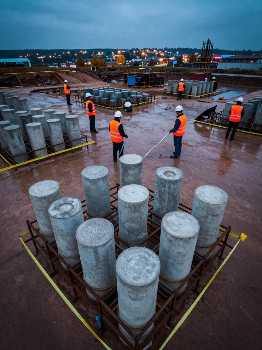 Concrete Cylinder Rack at Lebanon Excavation Site in inside a taped-off excavation edge in Lebanon