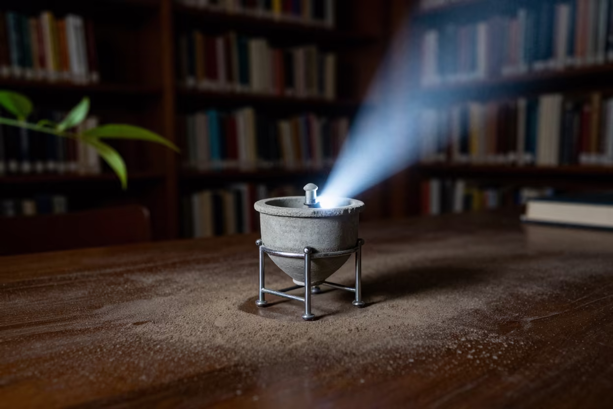 Concrete Mixer on Library Table at Night in on a dusty library table near Brampton