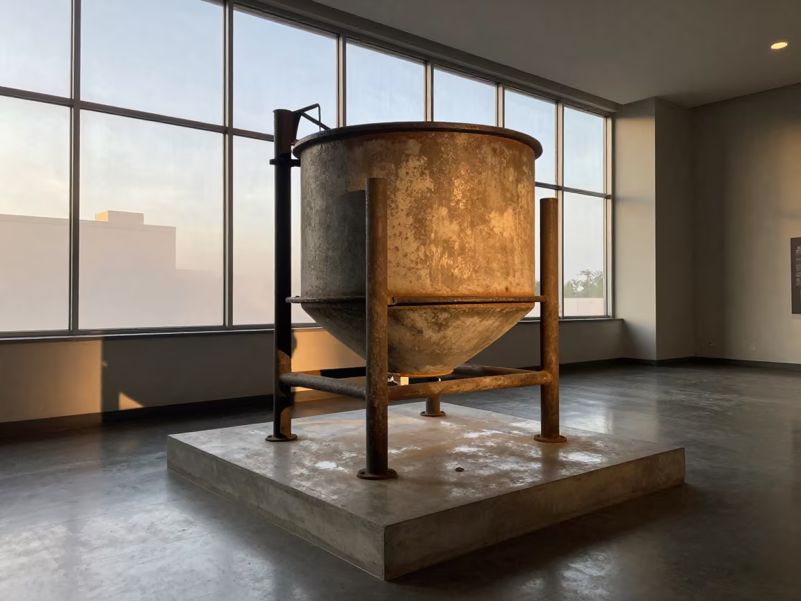 Concrete Mixing Drum on Museum Plinth in Douala in on a museum plinth in Douala