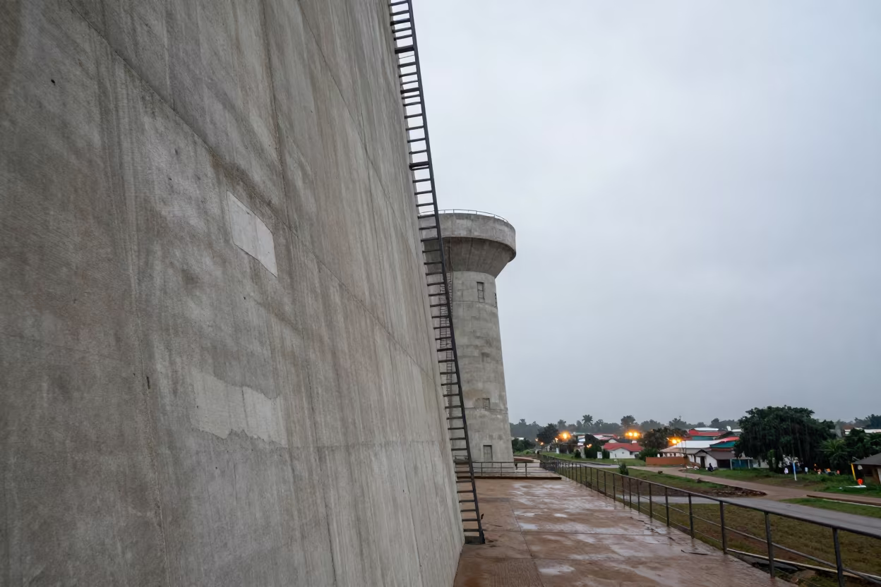 Concrete Patch on Retaining Wall Near Cotonou in beside a water tower ladder near Cotonou