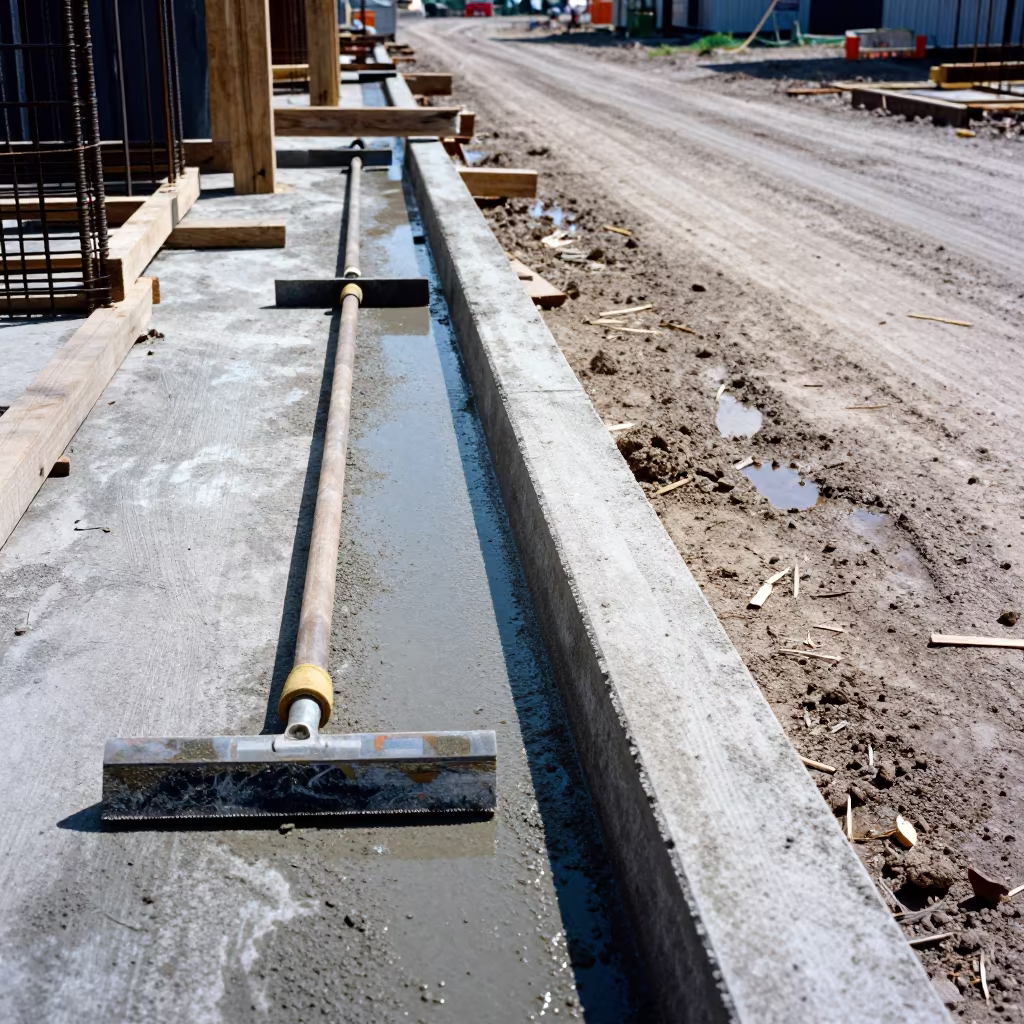 Concrete Pour Lane Midday Grit St Petersburg in at a muddy site access road near St Petersburg