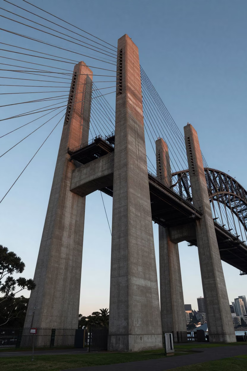 Concrete Pylons in Sydney at Sunrise Light in in Sydney, New South Wales, Australia