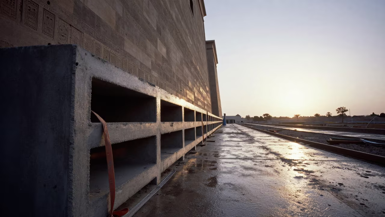 Concrete Vibrator Rack Edfu Construction Site in beside a framed building shell in Edfu