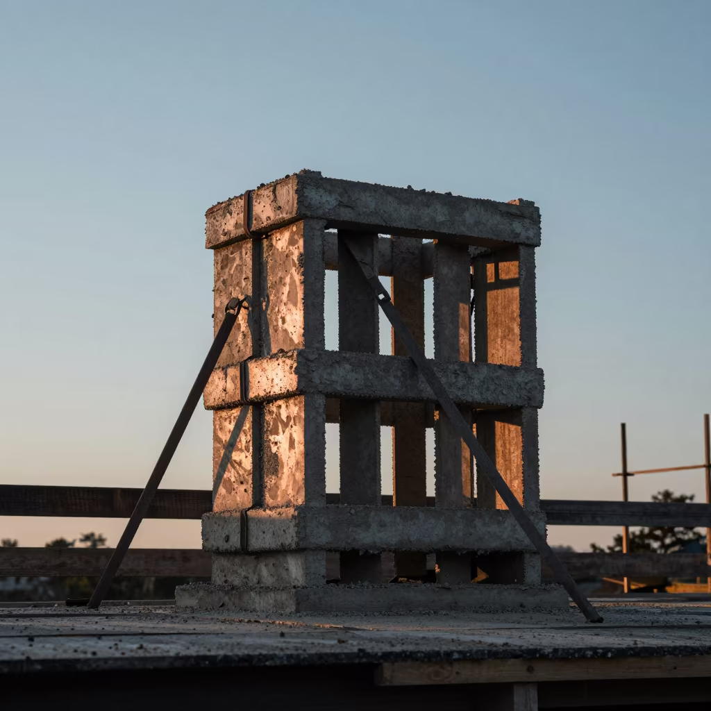 Concrete Vibrator Rack Silhouette Before Dusk in on an active construction deck in Bulawayo