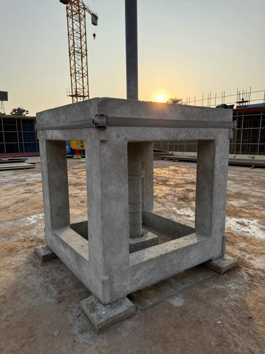 Concrete Vibrator Rack Under Tower Crane in beneath a tower crane on open ground near Sokodé