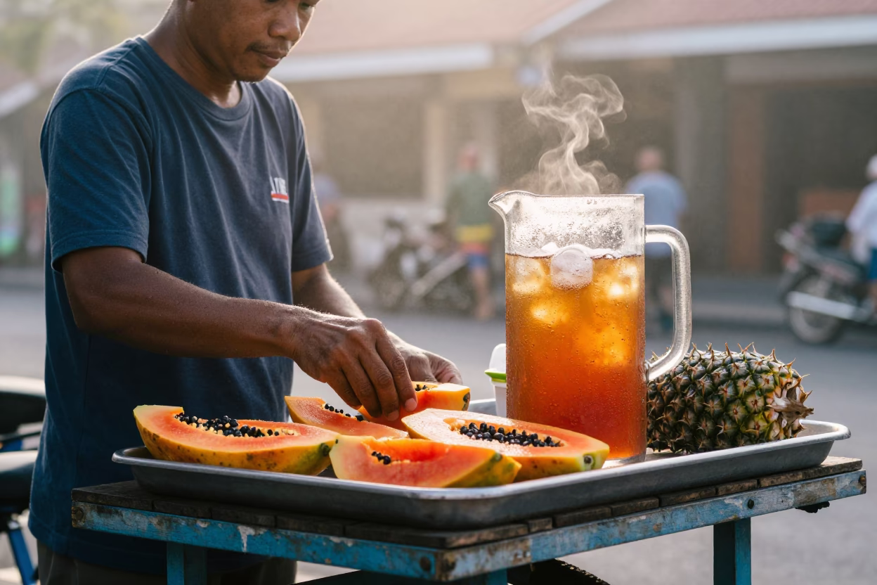 Condensation just after sunrise in Denpasar in in Denpasar, Indonesia
